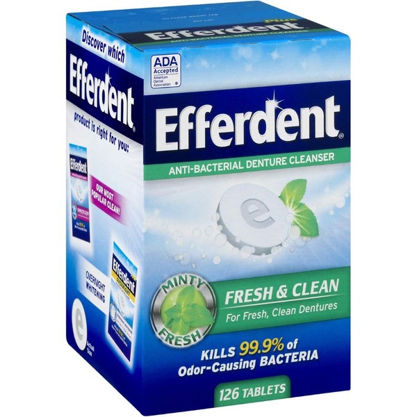 Efferdent Plus Mint Anti-Bacterial Denture Cleanser Tablets 126 ea (Pack of 6)