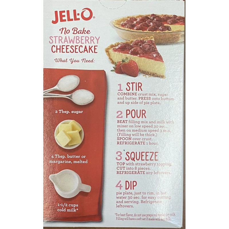 JELL-O 2x Jello No Bake STRAWBERRY CHEESECAKE Jell-O 19.6 oz