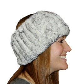 Glacier Wear Rex Rabbit Fur Headband Neck Warmer Collar White/Gray hnc505