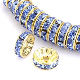 Adabele CF4-514 100pcs 5 mm AAA 14k Gold Plated Copper Brass Rondelle Spacer Round Loose Beads Light Sapphire Austrian Crystal Rhinestone for Jewellery Crafting Making
