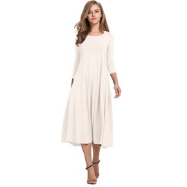 HOTOUCH Women's Long Sleeve Midi Dress Empire Waist Pleated Maxi Dress (White L)