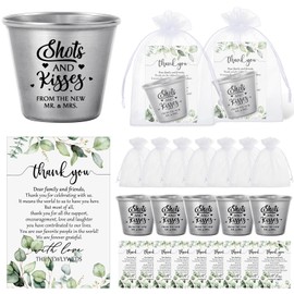 Uiifan Wedding Favors for Guests 1.5 oz Stainless Steel Shot Glasses Bulk Metal Cups Cards with Organza Bags Wedding Party Souvenirs Thank You Gifts for Guest(50 Set)