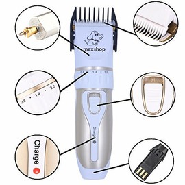 Maxshop Pet Grooming Clippers, Professional Quiet Rechargeable Cordless Pet Hair Clippers with Comb Guides Scissors Stainless Steel Blades Kit for Dogs Cats,Pets Long Short Hair Shave