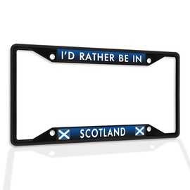 Fastasticdeals Metal Insert License Plate Frame I'd Rather Be in Scotland Weatherproof Car Accessories Black 4 Holes Solid Insert
