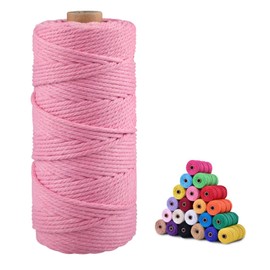 jijAcraft 3MM Macrame Cord for Crafts,100M Pink Cotton Macrame Craft String Rope for Wall Hanging Plant Hanger Knitting