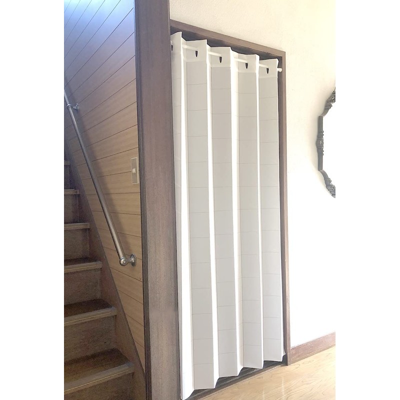 Flame-retardant Accordion Curtain, Solid, White, Room Divider, Noren, Long Partition,