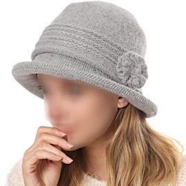 ZffXH Women 1920s Vintage Hats, Light Grey Winter Autumn Wool Knit Beanie Skull Hat, Ladies Vintage Cloche Hat, Fancet Wool Bucket Snug Bowler Baseball Hat, Formal Church Hat, Beret Fleece Floppy Cap