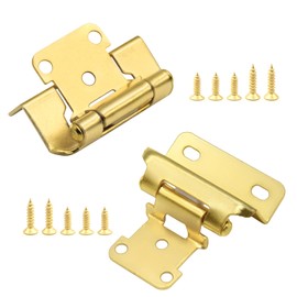 Brass Gold Cabinet Hinges for Kitchen Cabinet Door, 8 Pack (4 Pairs) Partial Wrap Self Closing 1/2" Overlay Kitchen Cabinet Hinges, Semi Hidden Cabinet Hinge for Cabinet Doors