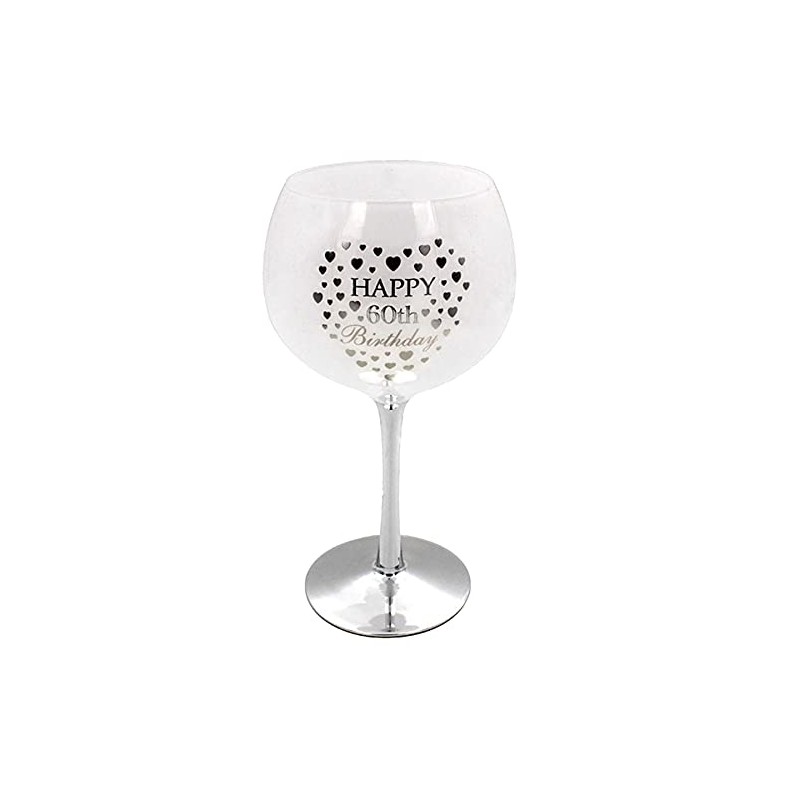 White & Silver Birthday Gin Glass - Heart Detail -