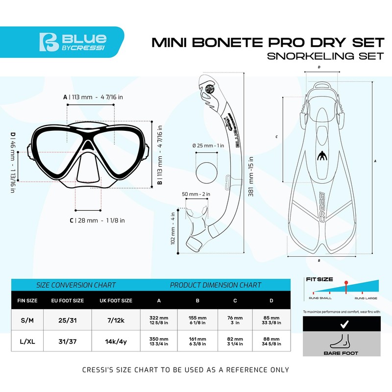 Cressi Mini Bonete Pro Dry Set, Blue/White, S/M