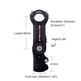 FOMTOR 10" Adjustable Stem 0~90 Degree 90mm MTB Adjustable Stem for 1" Handlebar Suitable for Most Mountain Bikes Road Bike BMX