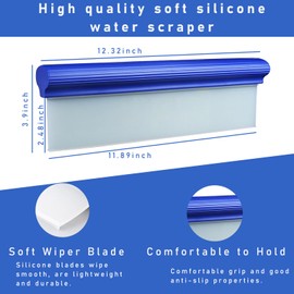 Ziciner Professional Car Handheld Blade Squeegee, 12 inch 3-Layer Silicone T-Bar Water Blade, Universal Quick Drying Wiper, Super Flexible for Car Glass or Home Windows (White)