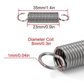 GUNGY Zugfedern mit Haken Edelstahl Zugfeder Spannfeder 35mm Außendurchmesser 8mm Drahtdurchmesser 1,0 mm Hakenwinkel 90 Grad Maximale Zugkraft 2,5kg 1,0x8x35mm 10 Stück