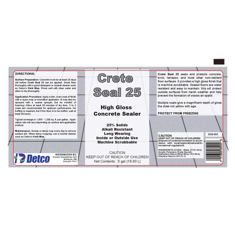 DETCO Crete Seal 25 - Concrete, Brick, Terrazzo Wall &