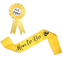 Baby Shower Decorations, Gender Reveal Decorations Yellow Mom to Bee Sash Daddy to Bee Badge Maternity Sash Set Themed Party Favors Decor for Baby Shower, Pregnant Party Supplies (2 Pcs)