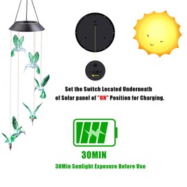 Ninonly Solar Wind Chime, Solar Hummingbirds Wind Chimes,Waterproof Color Changing Solar Power Wind Chime for Outdoor Yard Decor, Best mom Gifts/Grandma Gifts/Birthday Gift for mom
