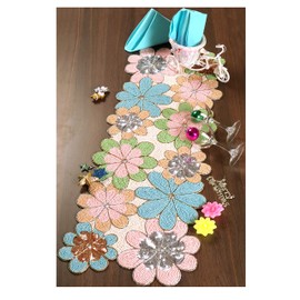 Christmas Table Runner 36 Inches, Beaded Table Runner, Beaded Runner, Handmade Table Mats for Christmas New Year Wedding Party Baby Shower Holiday Decoration - 13x36 Inch - Blue Green Multi