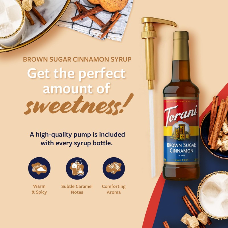 Torani Brown Sugar Cinnamon Coffee Syrup, Flavored Syrup for Drinks,