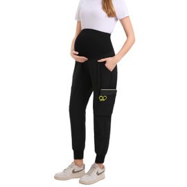 Alina Mae Maternity Scrub Jogger Pants for Women Pregnant Doctor Uniform Pant Nurse Scrub w/ 6 Pockets (Black - Small)