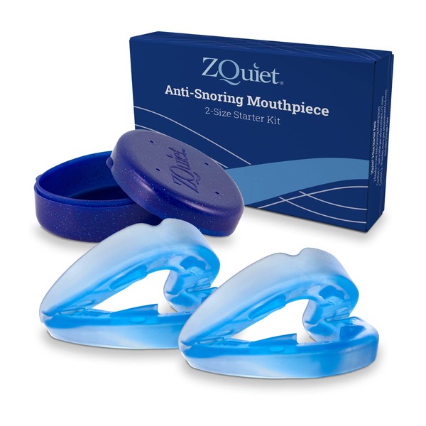 ZQuiet, Anti-Snoring Mouthpiece, Starter Pack with 2 Sizes, Living Hinge & Open Front Design for Comfort & Easy Breathing, Blue