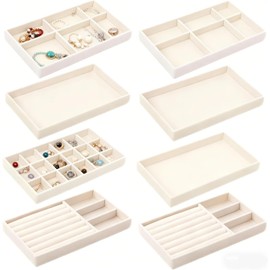 8Pcs Bandeja de Joyería de Terciopelo, Joyero Organizador Apilable, Organizador de Cajones de Joyería con Compartimentos, Joyero para Mujer Grande, para Collares, Anillos, Pulseras, Pendientes