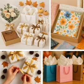 Koogel 100 Sheets Gold White Tissue Paper Bulk, 20×14 Inch Gold Metalic Tissue Gift Wrapping Paper for Graduation Birthday Party Decorations