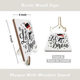 Christmas Decor Rustic Xmas Wooden Desk Decor Funny Seasonal Winter Holiday Christmas Decorations for Home Farmhouse Office Tabletop Shelf Table Tiered Tray Merry Christmas Plaque with Wood Stand