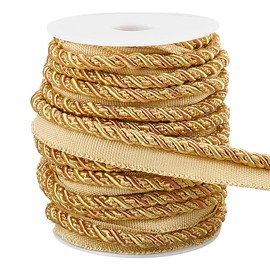 WADORN 13.67 Yards Twist Lip Cord Trim, 5/8 Inch Polyester Upholstery Trim Cord Rope Ribbon Basic Handmade Cord Trim for Costume DIY Crafts Decoration Upholstery Curtain Tieback, Gold