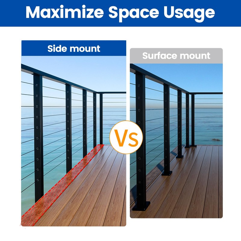 Muzata Level drilled Aluminum Side Mount Post 36"x2"x2" Fixed Top