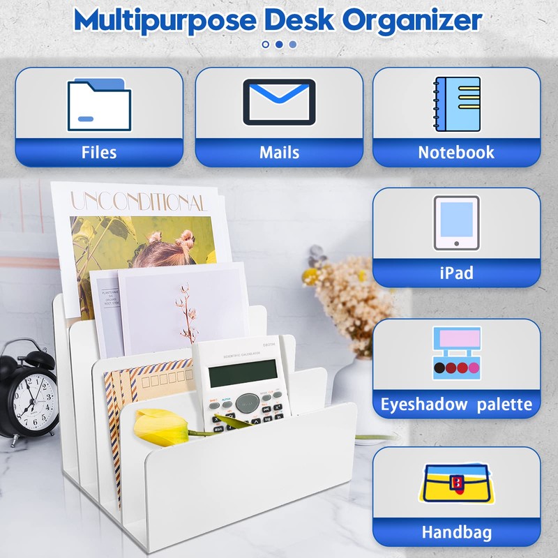 4 Section Acrylic File Organizer for Desk, White Acrylic Desk