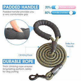 BAAPET 2/4/5/6 FT Dog Leash with Comfortable Padded Handle and Highly Reflective Threads for Small Medium and Large Dogs (5FT-1/2'', Olive Green)