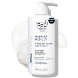 RoC Barrier Renew Gel to Foam Non Drying Foaming Facial Cleanser to Hydrate Skin, facial cleanser for sensitive skin, 12 Ounces