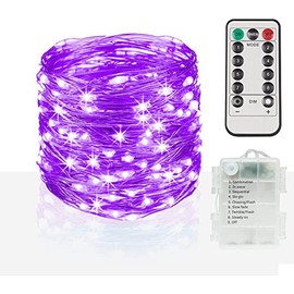 2pk 50 LED Battery Powered Fairy String Lights with Remote for Vela Lanterns, Purple