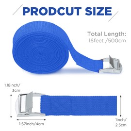 Riakrum 15 Pack Lashing Straps Adjustable Kayaks Tie Down Cam Buckle Straps with Buckles up to 250lbs for Cargo, Luggage, Motorcycles, Truck, Car Roof Rack, Sup Surfboard(Blue,16 Feet)