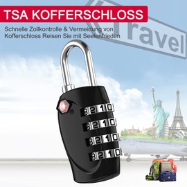 ZHEGE TSA Lock with Combination Code, Suitcase Lock, Combination Lock, 4 Digit for Suitcase, Backpack, Bag, Tent Lock, Luggage Lock, Travel Lock, Padlock, Small (Black, 2 Pieces)