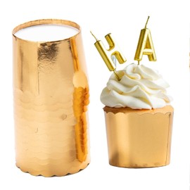 Gold Baking Cups Cupcake Liners, 2.75"x2.3" Large Paper Baking Cups Muffin Liners Greaseproof Disposable Bulk 50pcs Cupcake Wrappers, 6 oz Standard Jumbo Muffin Cups for Mother's Day Wedding Birthday