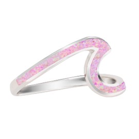 Aloha Jewelry Company 925 Sterling Silver Created Opal Ocean Beach Wave Ring for Women Wedding Band Hawaii, Nickel Free and Hypoallergenic For Sensitive Skin, With Gift Box, Metal Gemstone, Created