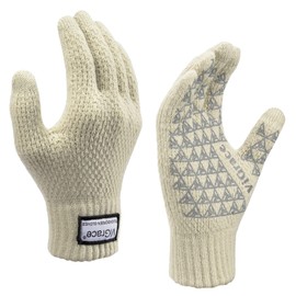 ViGrace Winter Warm Touchscreen Gloves for Men and Women Touch Screen Fleece Lined Knit Anti-Slip Wool Glove (Beige, Large)