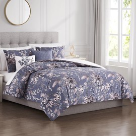 Modern Threads 5-Piece Printed Comforter Set, Thea Queen in Silver Purple – Soft Comforter, 2 Pillow Shams, and 2 Decorative Pillows