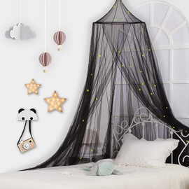 Bed Canopy with Glowing Stars in The Dark, Bed Curtain for Baby Cot, Kids Bed & Toddler Bed, Single & Double Bed, Mosquito Net Canopy for Girls or Boys Room, Fire Retardant Fabric
