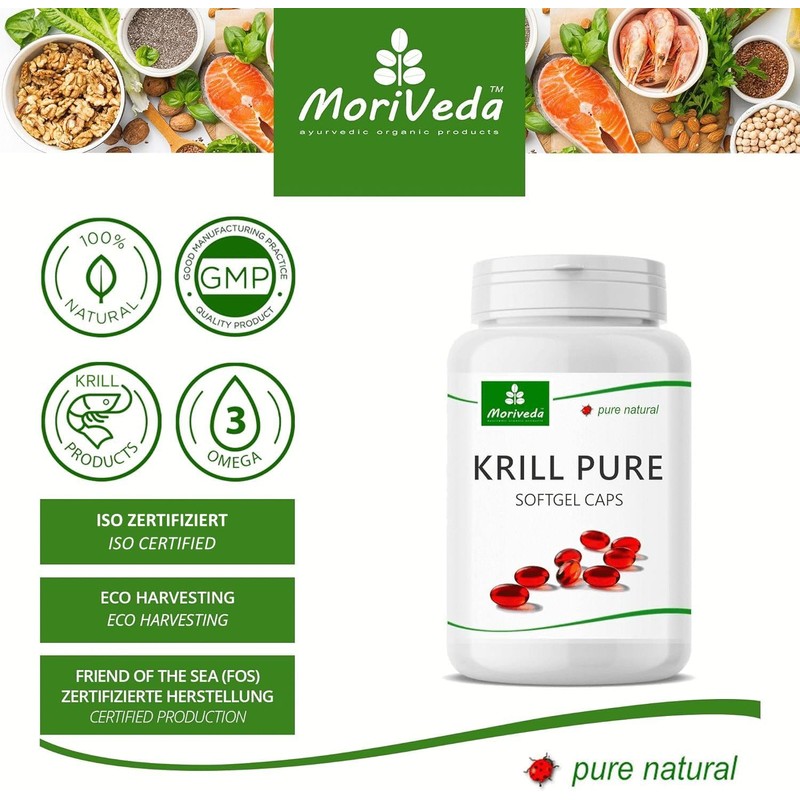MoriVeda Pure Antarctic Krill Oil Capsules 500 mg Pack of