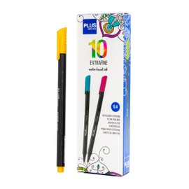 Plus Office 10 Fine Tip Felt Tip Pens 0.4mm Ideal for Writing, Painting and Drawing School Pens Fine Tip Coloured Water Based Ink (Yellow)