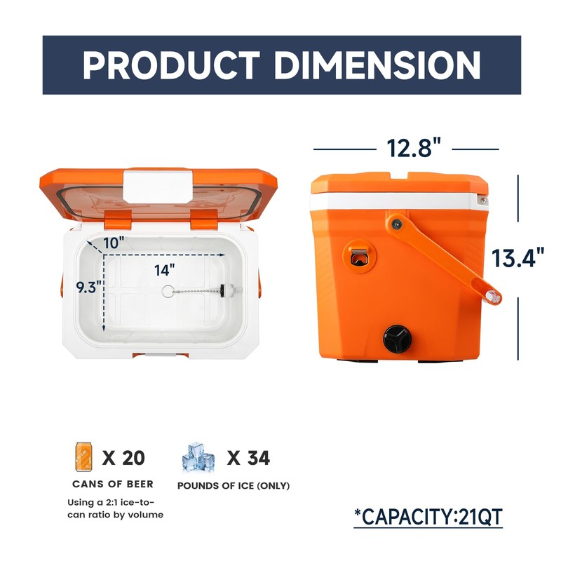 EchoSmile Portable Cooler 20L/21qt, Outdoor Insulated Ice Chest Box