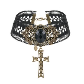 Gopbrer Lace Cross Necklace, Gothic Black Choker, Victorian Goth Punk Vintage Cross Necklace for Women