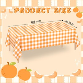 WNINK 2 Pack Orange and White Checkered Rectangular Plastic Tablecloths, Orange Gingham Waterproof Disposable Table Covers 54" x 108" for Birthday, Wedding, Outdoor Picnic Camping Parties