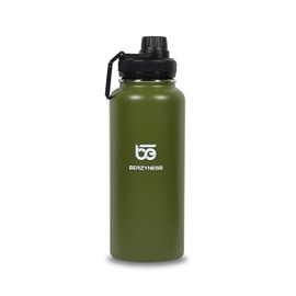 Beazyness 'universeBottle' Stainless Steel Drinking Bottle - BPA-Free - Leak-Proof - Suitable for Carbonated Drinks - Insulated Bottle with Screw Cap for Fitness, Outdoor (Green, 950 ml)