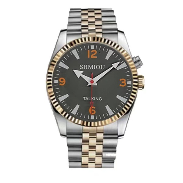 SHMIOU English Talking Watch for Blind Visually Impaired Elderly Men Wrist Watch Gold Stainless Band XM-UK-230503
