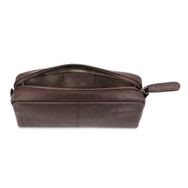 Leabags Fort Wayne Pencil Case Vintage Style Genuine Buffalo Leather Brown