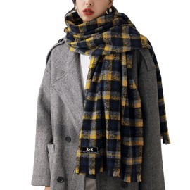 Tartan Scarfs for Women - Plaid Blanket Winter Scarf Fashion Long Shawl Thick Warm Knit Large Scarf with Tassel
