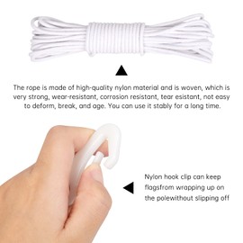 15M Flag Pole Rope 6mm ThickNylon Flag Rope Flagpole Rope Tree Swing Ropes Pole Flag Halyard Line White Flagline Halyard Double Braided with 5 Flag Pole Clip for flagpole sailboat garden camping